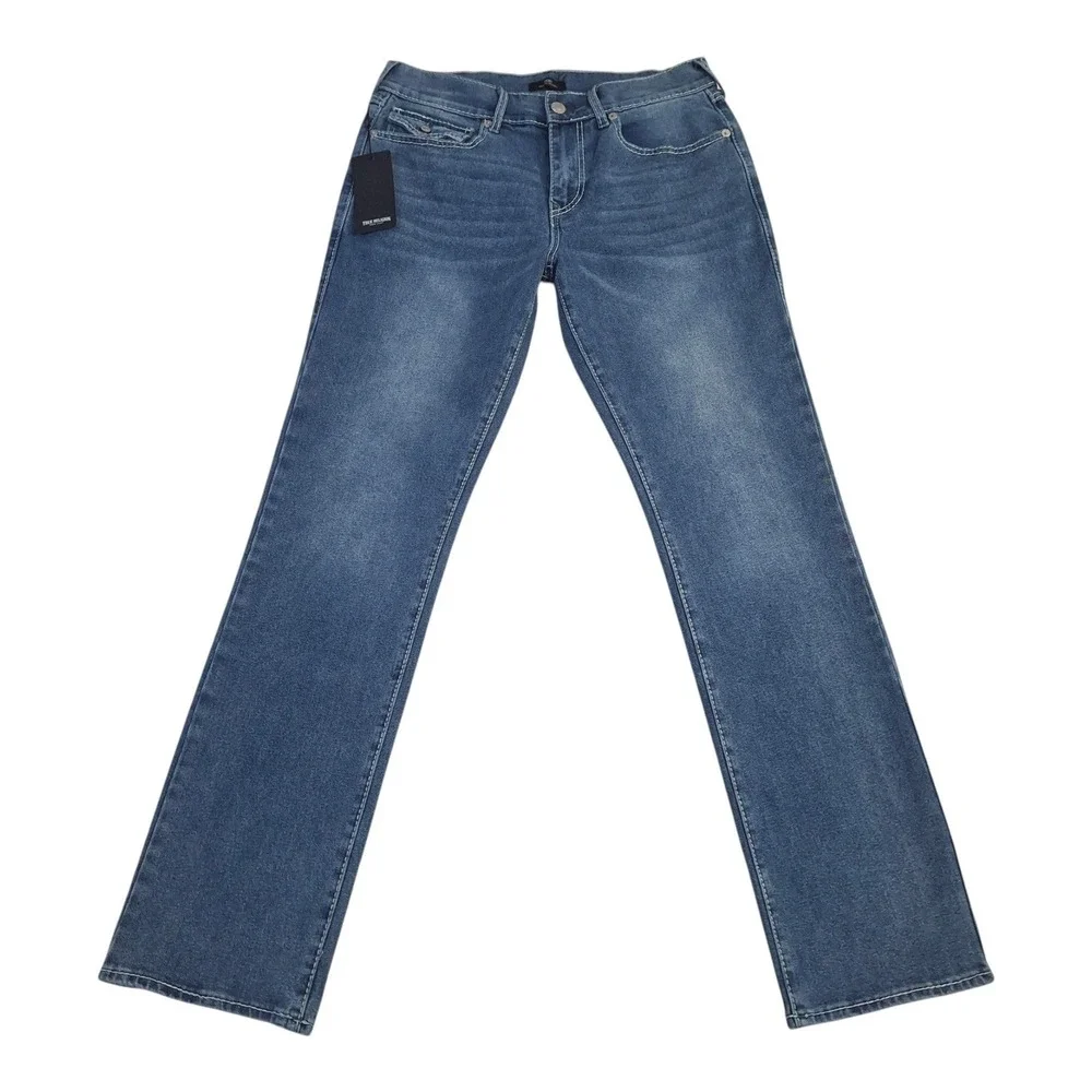 True Religion Ricky Relaxed Straight Big T Flap Jeans 32x34 Light Pacific Wash